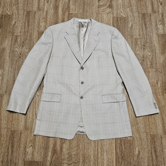 Hickey Freeman Ltd Blazer Men's 44 Long Beige Silk Wool USA Dapper Classy